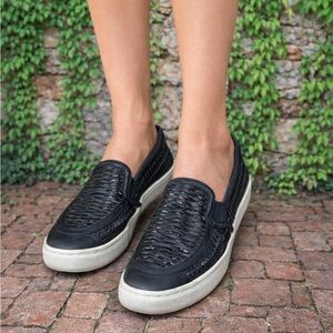 TORY BURCH Navy Woven Slip-On Shoes, 6